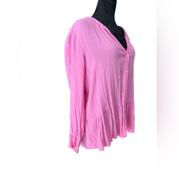 Life Style Pink Button-Down Peplum Blouse - Flowy Viscose Top, Size M - Picture 6 of 7